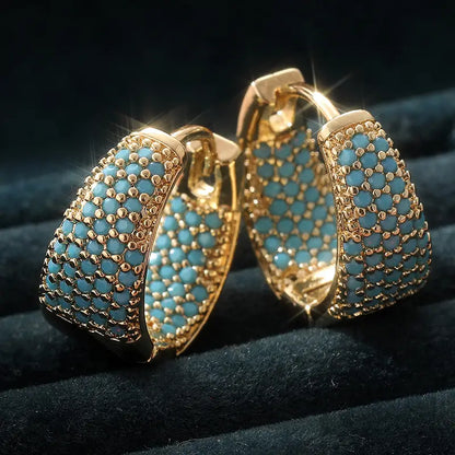 Brincos de argola com contas de turquesa em tom dourado | Dourado