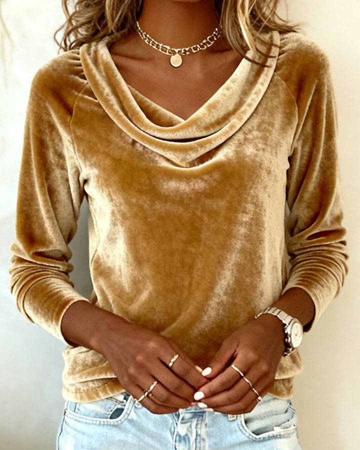 Margaret - Top lujoso de terciopelo con cuello drapeado
