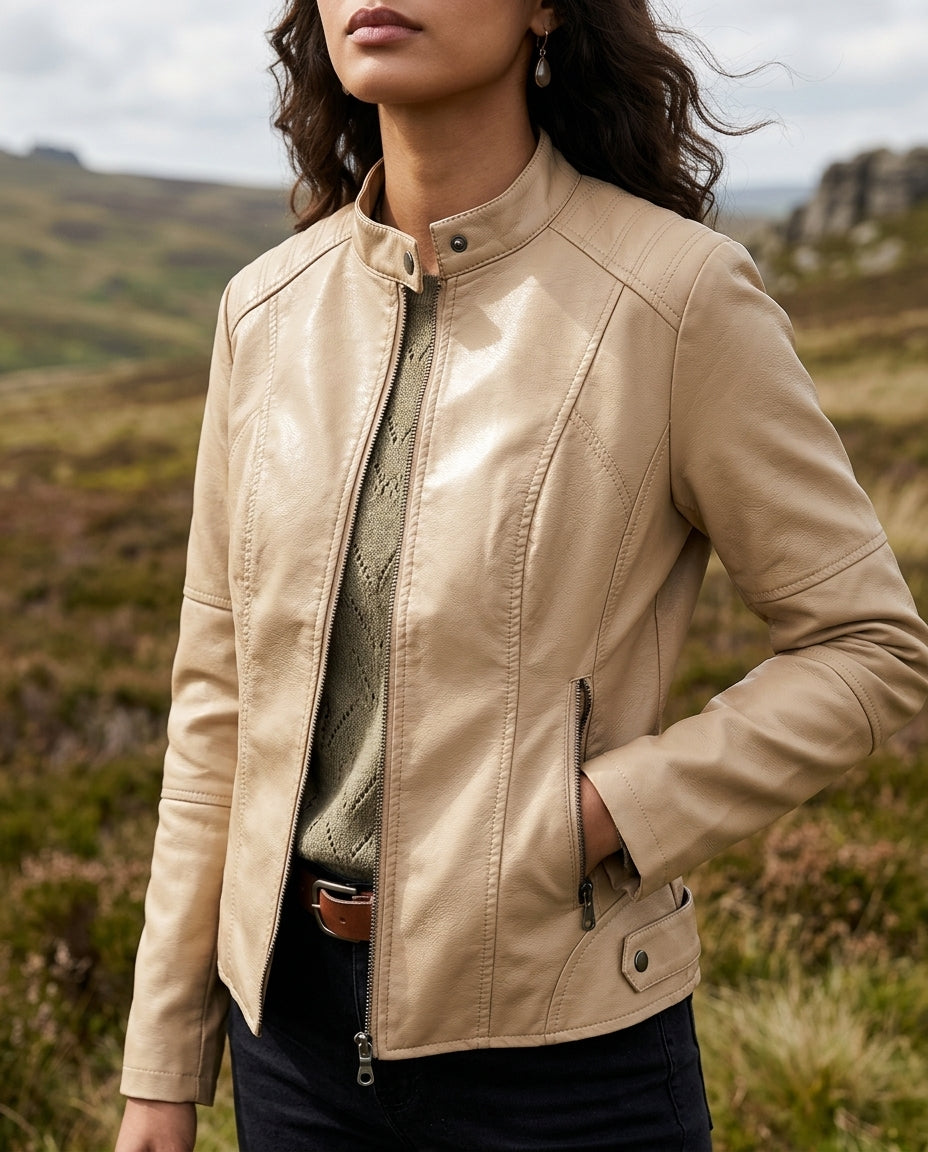 Adeline Damen-Cropped-Jacke aus Kunstleder