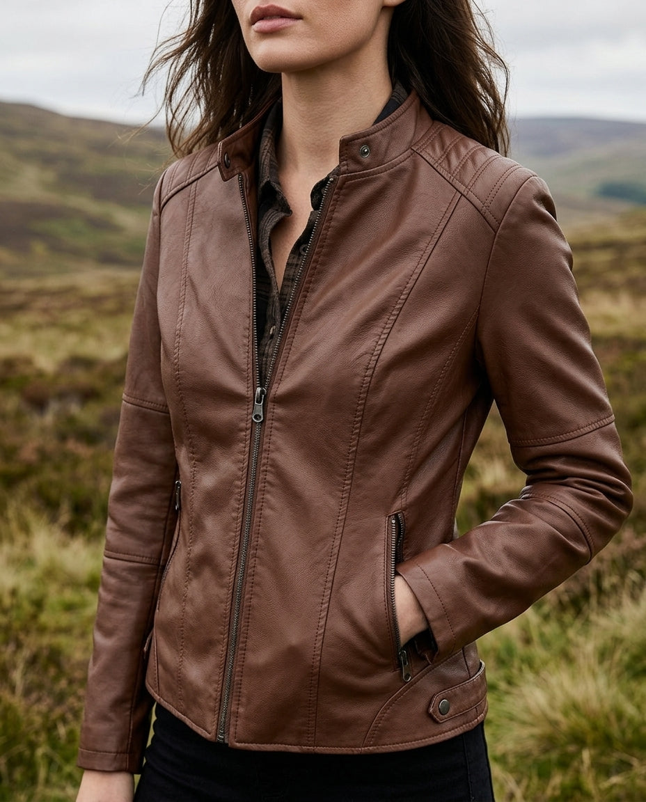 Adeline Damen-Cropped-Jacke aus Kunstleder