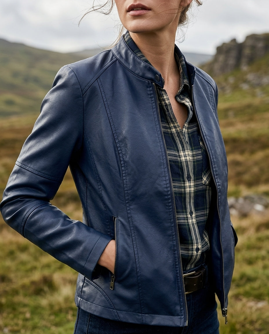 Adeline Damen-Cropped-Jacke aus Kunstleder