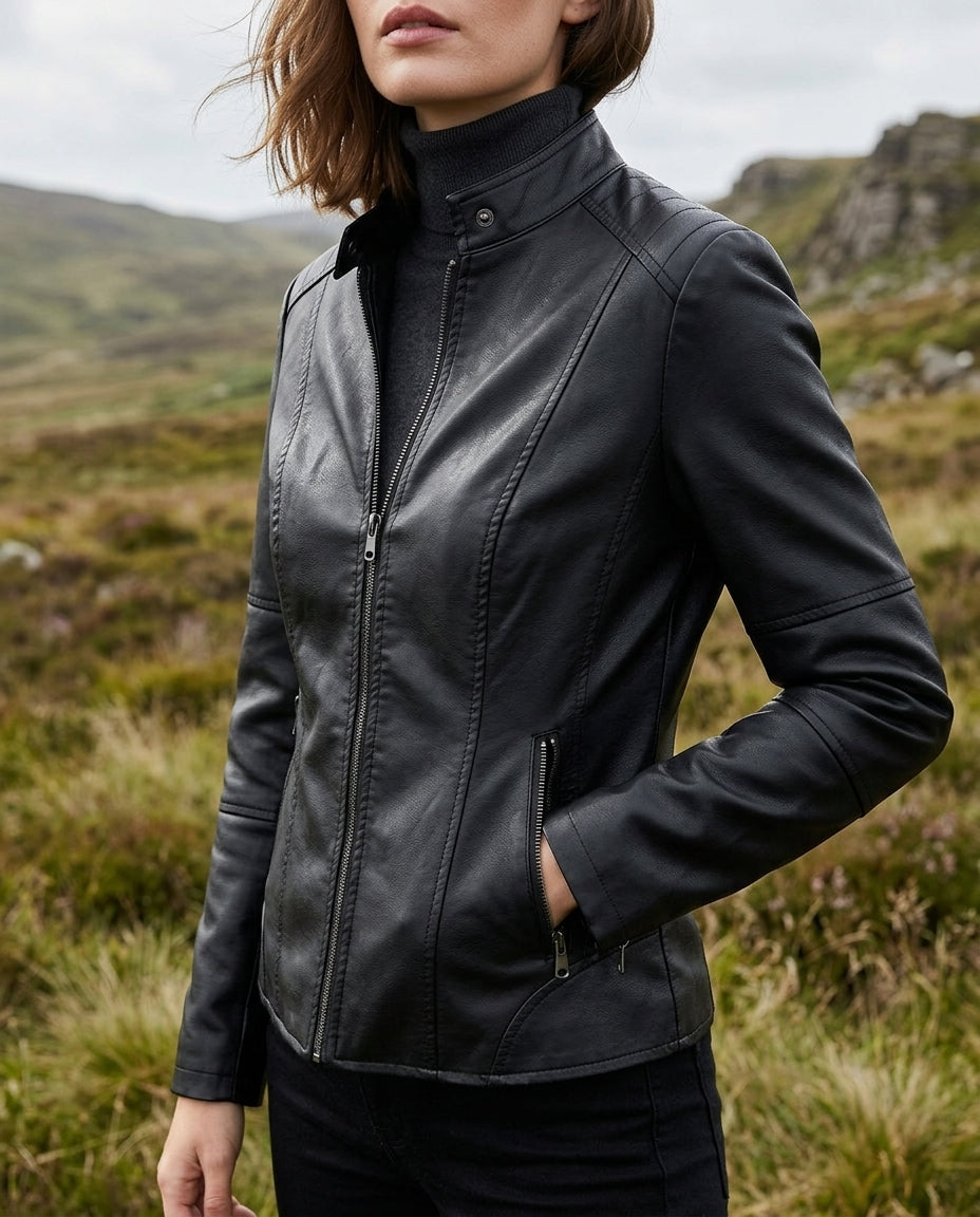 Adeline Damen-Cropped-Jacke aus Kunstleder