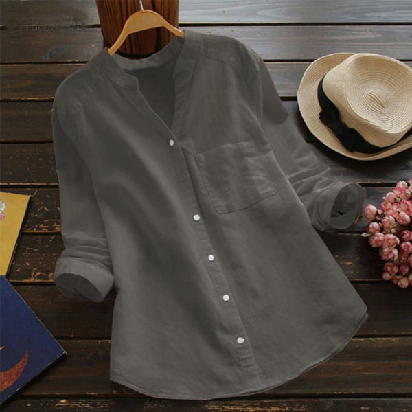 Linen shirt for women with long sleeves and mandarin collar