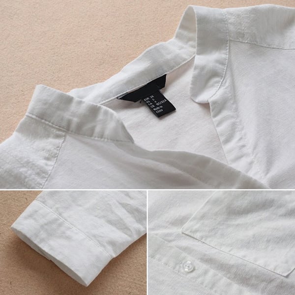 Linen shirt for women with long sleeves and mandarin collar