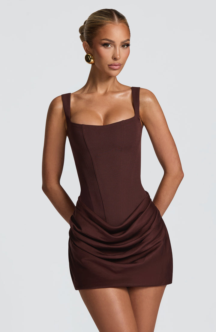 CORNELIA | VESTIDO MINI MARROM AMEIXA