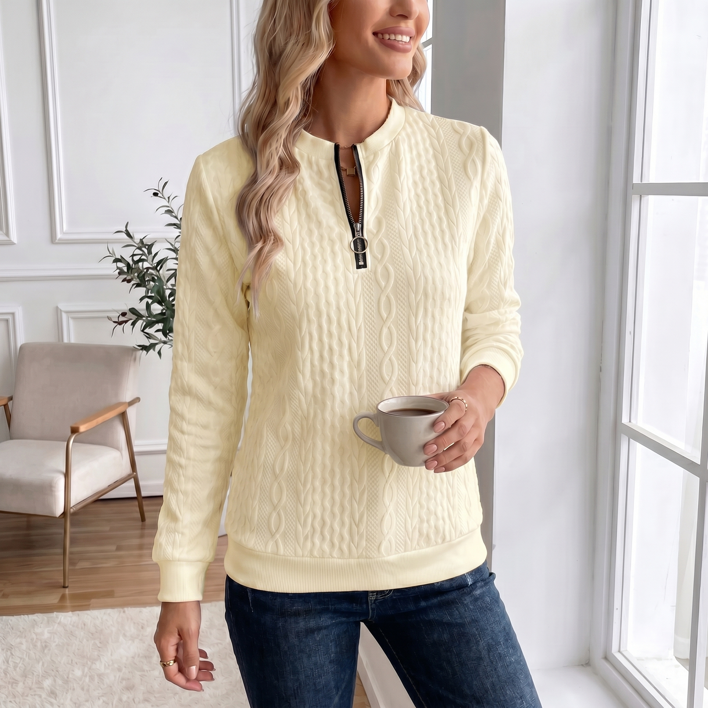 Textured Zipper Sweatshirt – Stylish & Comfy