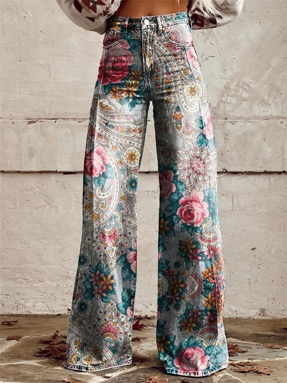 Alyssa | Calças pantalona com estampa floral vintage