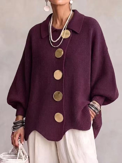 Button-Down Lapel Cardigan - Women's Fall Winter Sweater
