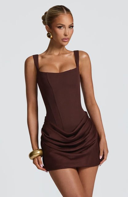 Mini Ruched Dress with Square Neckline and Wide Straps