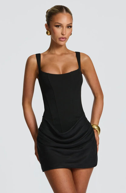 Mini Ruched Dress with Square Neckline and Wide Straps