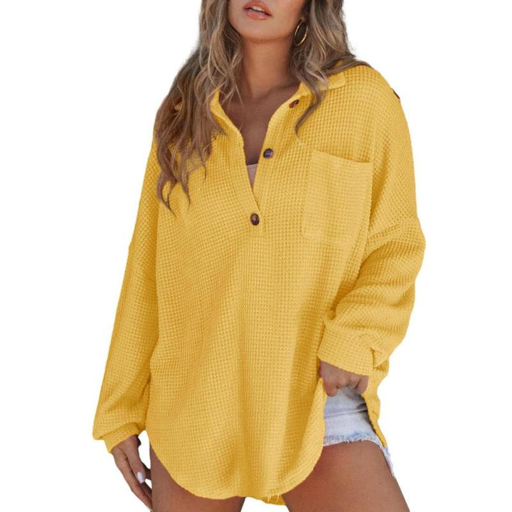 RHANNON™ - Suéter casual de manga larga con cuello en V y tejido waffle oversize