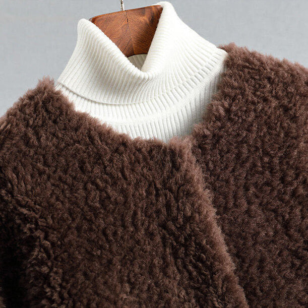 Cecille – Teddyfrakke i ægte lammeskind med shearling