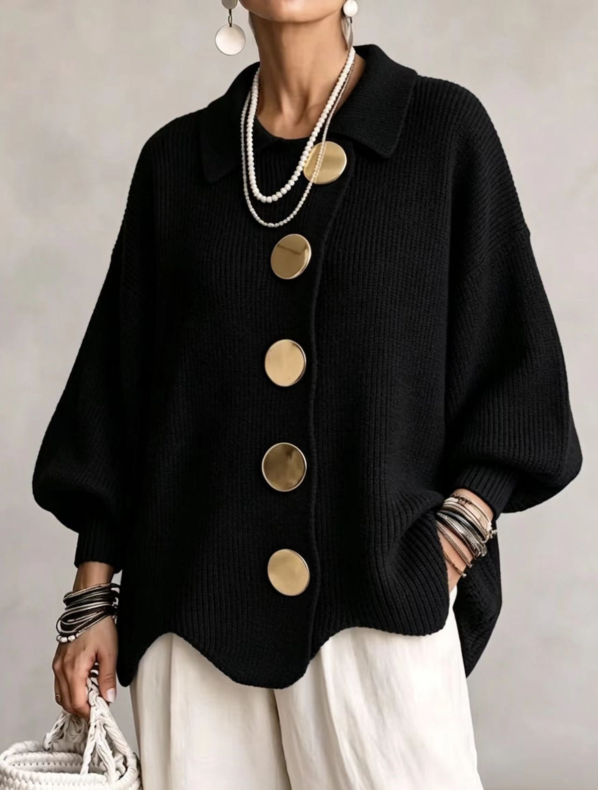Button-Down Lapel Cardigan - Women's Fall Winter Sweater