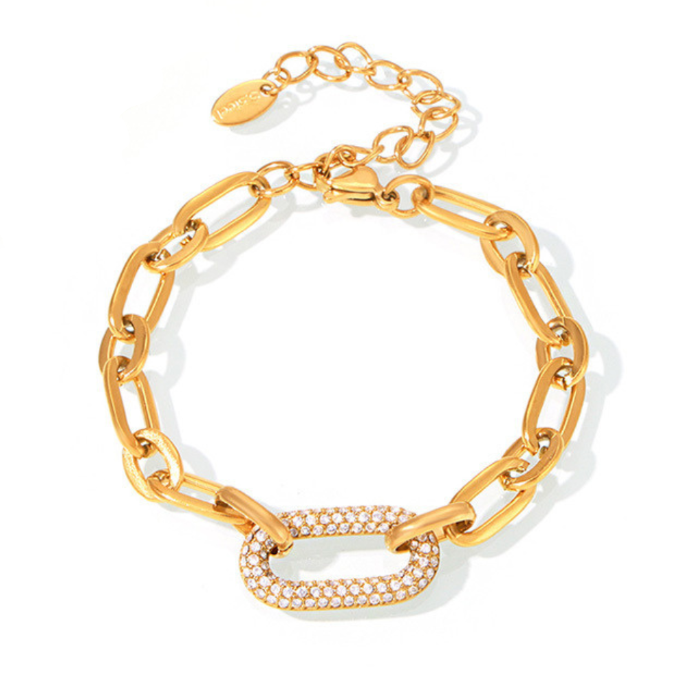 Pavé-Schmuckset mit klobiger Gliederkette | Gold