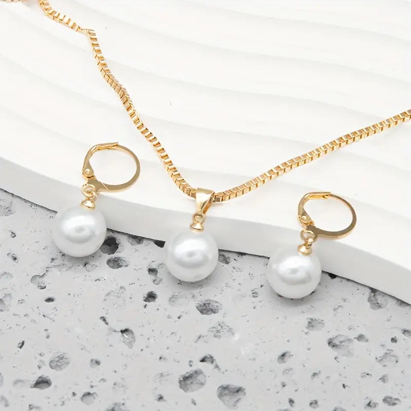 Conjunto de Joias de Pérolas Golden Grace | Dourado