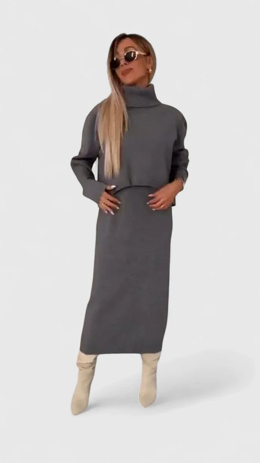 Chrystahl | Elegantes Kleid und Rollkragenpullover-Set