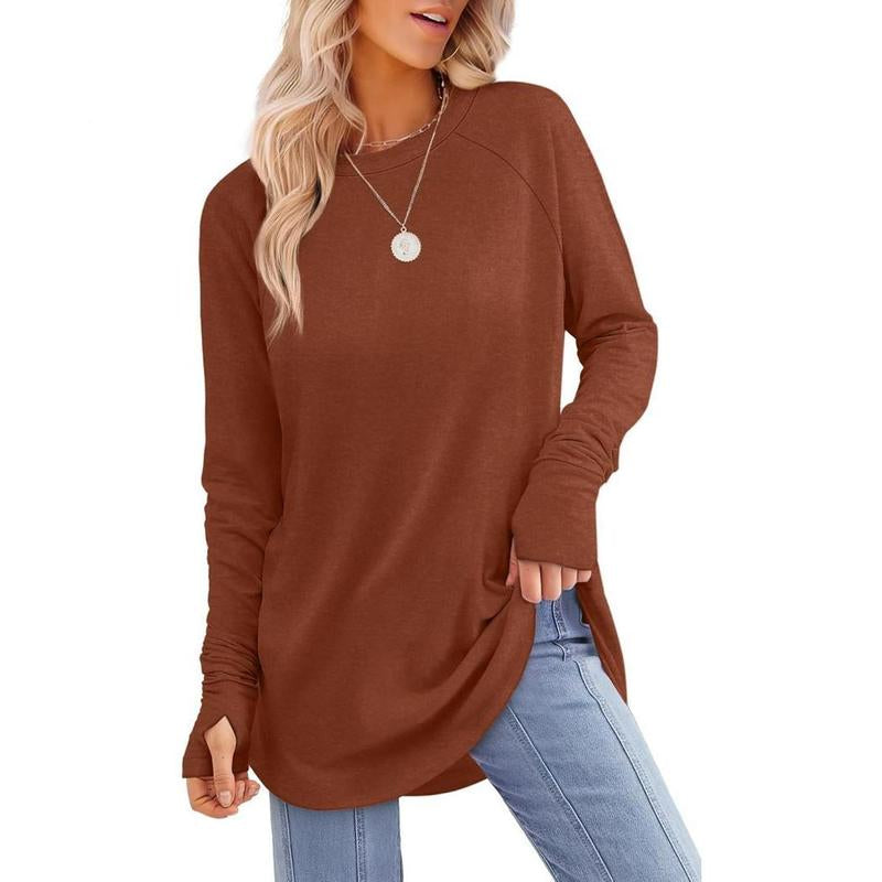 MIRA™ - Blusa de manga larga para mujer con abertura para el pulgar y dobladillo curvo