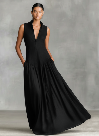 Vestido largo minimalista de mezcla de lino sin mangas para mujer