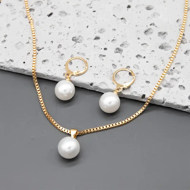 Conjunto de Joias de Pérolas Golden Grace | Dourado