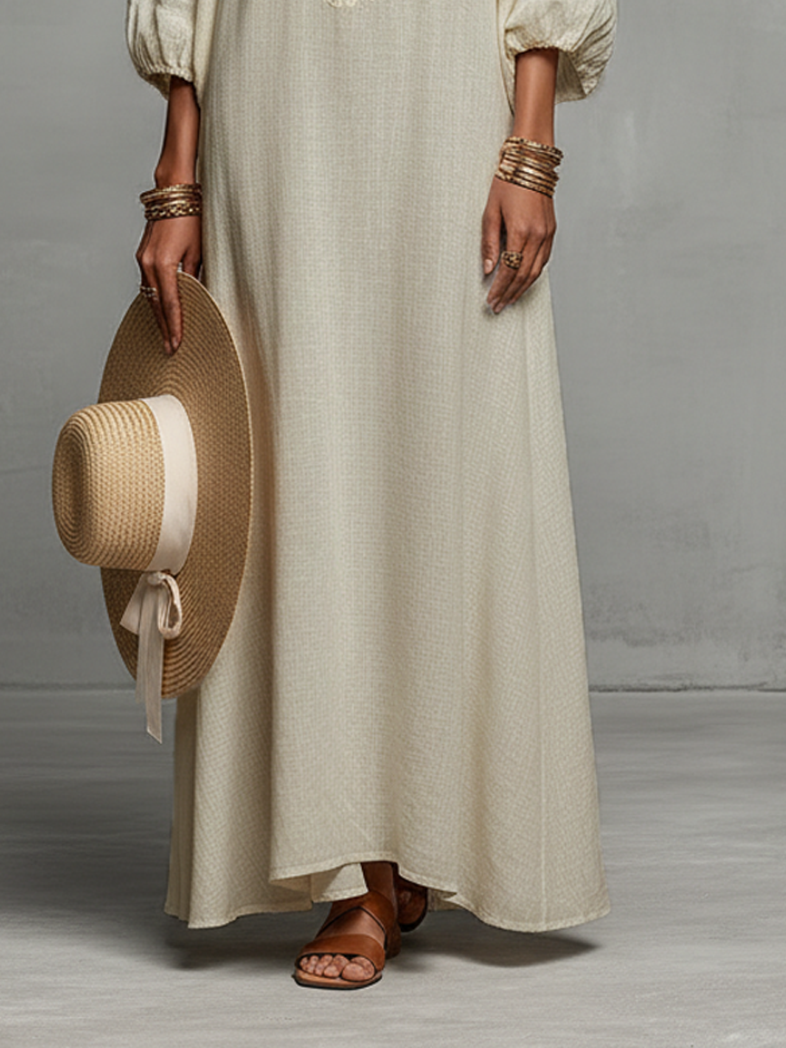 Women's Minimalist Off-the-shoulder Three-quarter Sleeve Embroidered Maxi Dress