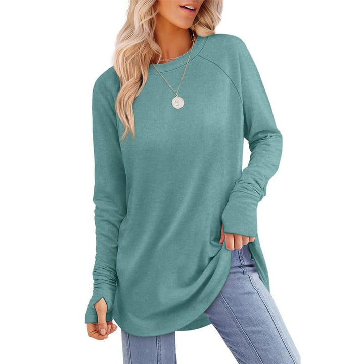 MIRA™ - Blusa de manga larga para mujer con abertura para el pulgar y dobladillo curvo
