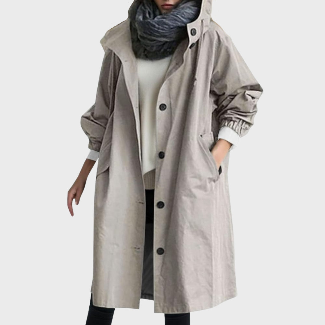 Emmie Hooded Trench Coat with Patch Pockets and Yoke