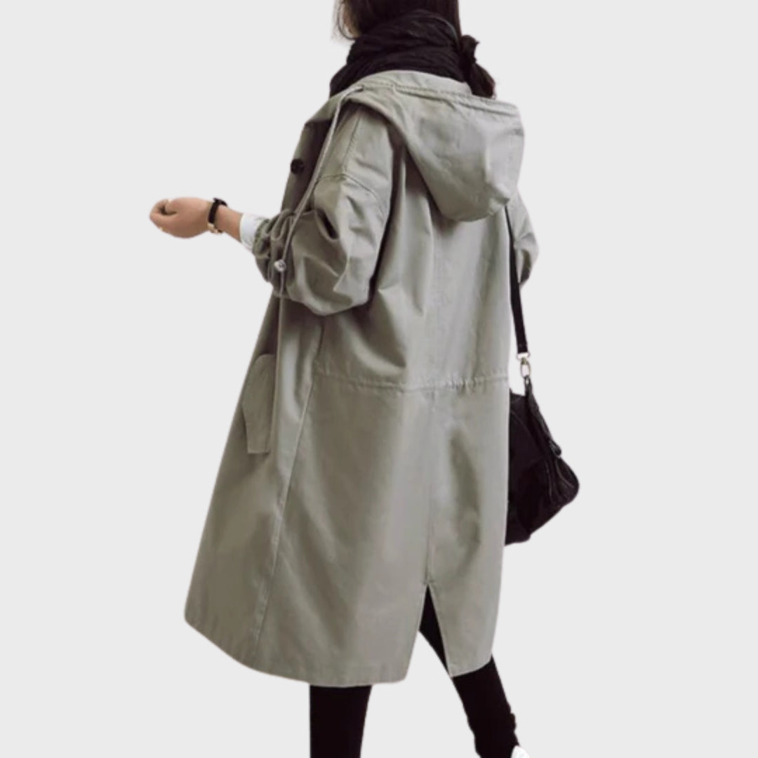 Emmie Hooded Trench Coat with Patch Pockets and Yoke