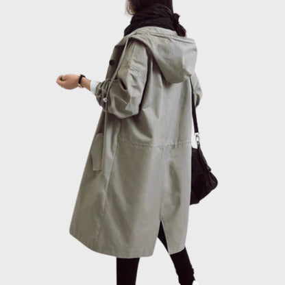 Emmie Hooded Trench Coat with Patch Pockets and Yoke