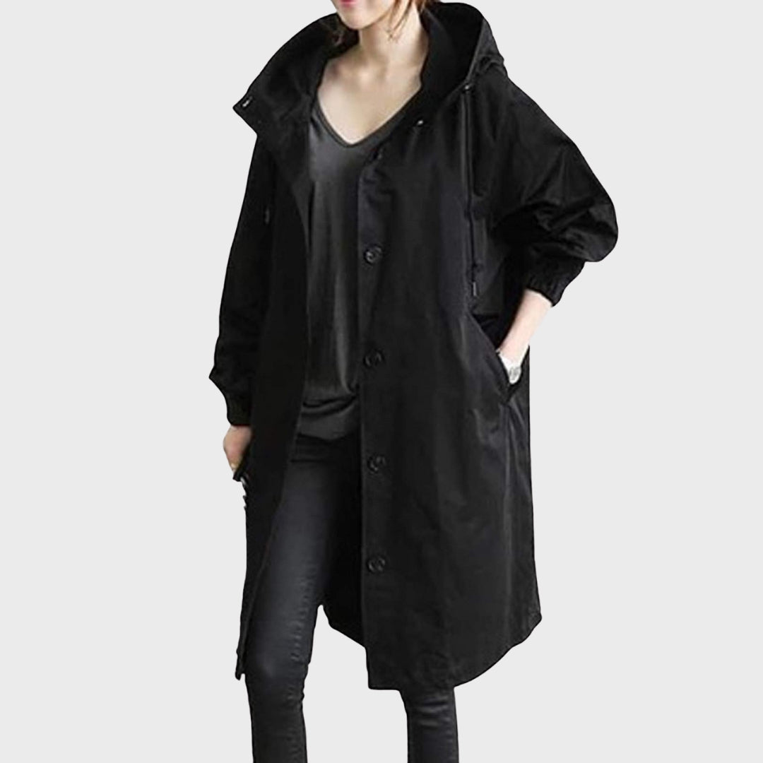 Emmie Hooded Trench Coat with Patch Pockets and Yoke