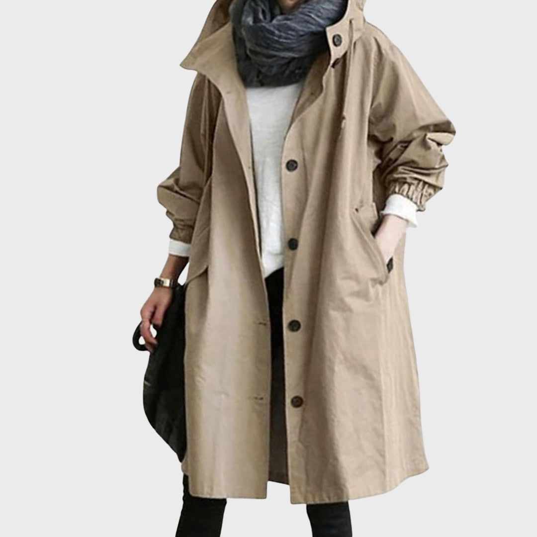 Emmie Hooded Trench Coat with Patch Pockets and Yoke