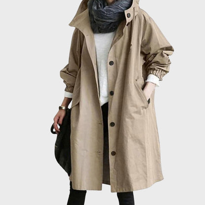Emmie Hooded Trench Coat with Patch Pockets and Yoke