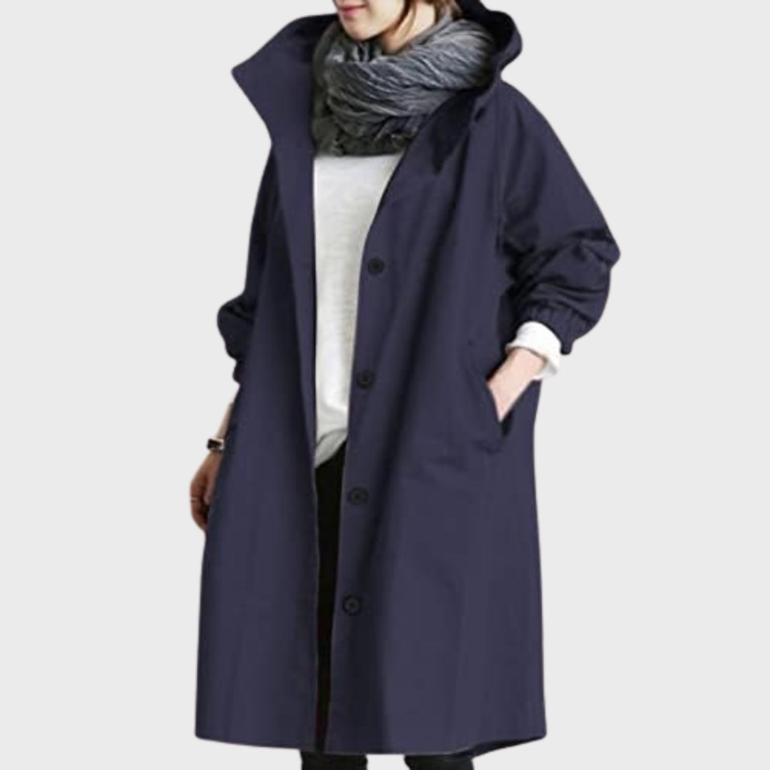 Emmie Hooded Trench Coat with Patch Pockets and Yoke