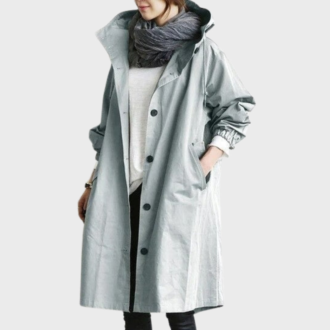 Emmie Hooded Trench Coat with Patch Pockets and Yoke