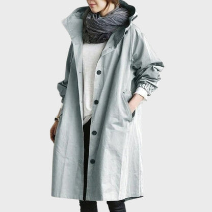 Emmie Hooded Trench Coat with Patch Pockets and Yoke