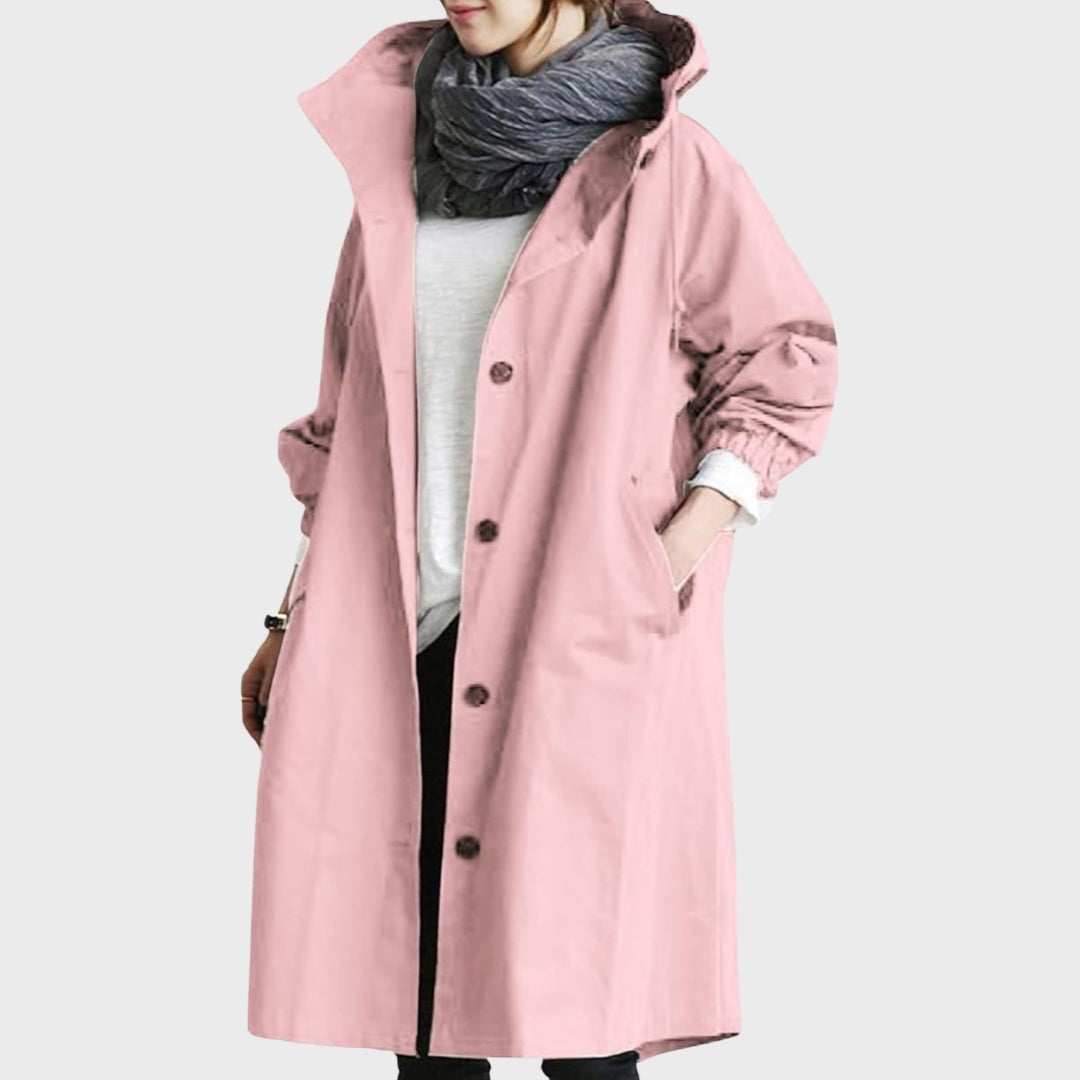 Emmie Hooded Trench Coat with Patch Pockets and Yoke