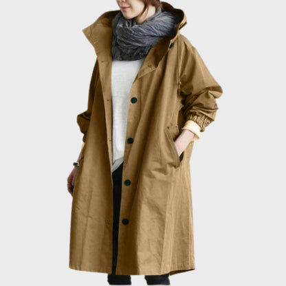 Emmie Hooded Trench Coat with Patch Pockets and Yoke