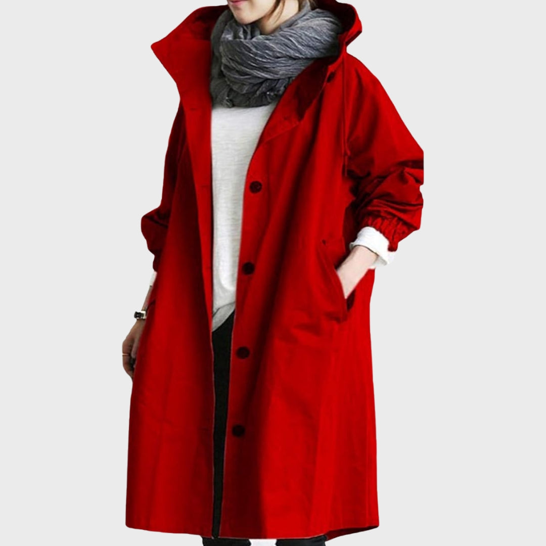 Emmie Hooded Trench Coat with Patch Pockets and Yoke