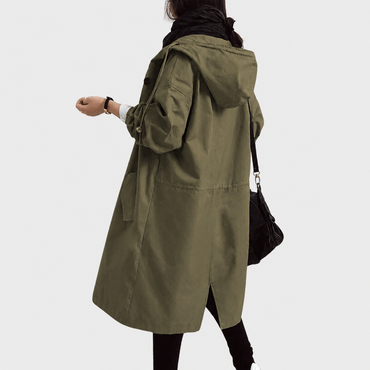 Emmie Hooded Trench Coat with Patch Pockets and Yoke
