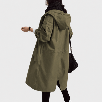 Emmie Hooded Trench Coat with Patch Pockets and Yoke