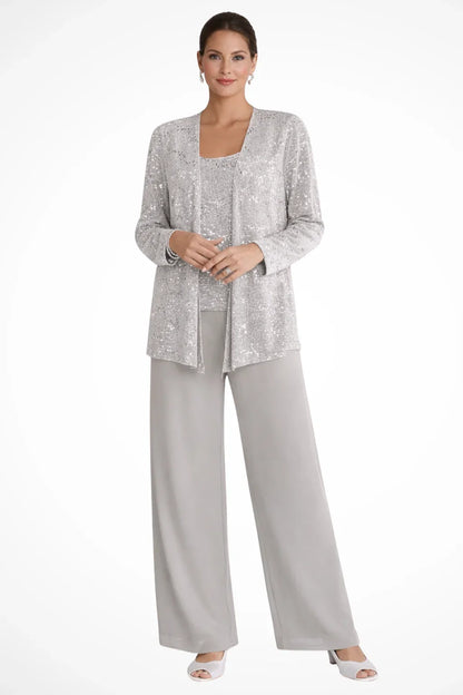 Evie | Conjunto de calça de três peças com lantejoulas e renda, perna larga, para convidadas de casamento