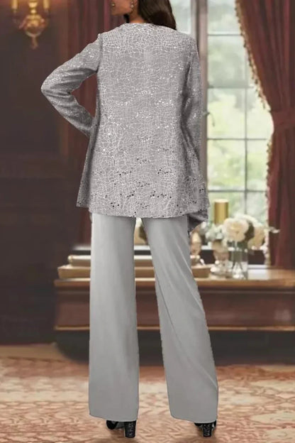 Evie | Conjunto de calça de três peças com lantejoulas e renda, perna larga, para convidadas de casamento