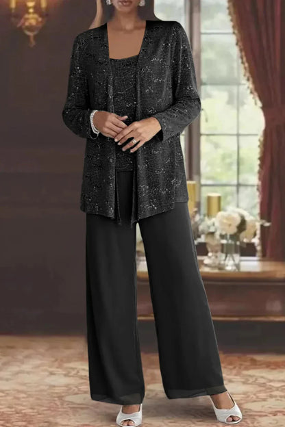 Evie | Conjunto de calça de três peças com lantejoulas e renda, perna larga, para convidadas de casamento