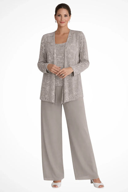 Evie | Conjunto de calça de três peças com lantejoulas e renda, perna larga, para convidadas de casamento