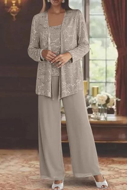 Evie | Conjunto de calça de três peças com lantejoulas e renda, perna larga, para convidadas de casamento