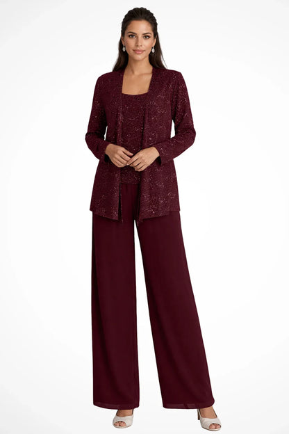 Evie | Conjunto de calça de três peças com lantejoulas e renda, perna larga, para convidadas de casamento