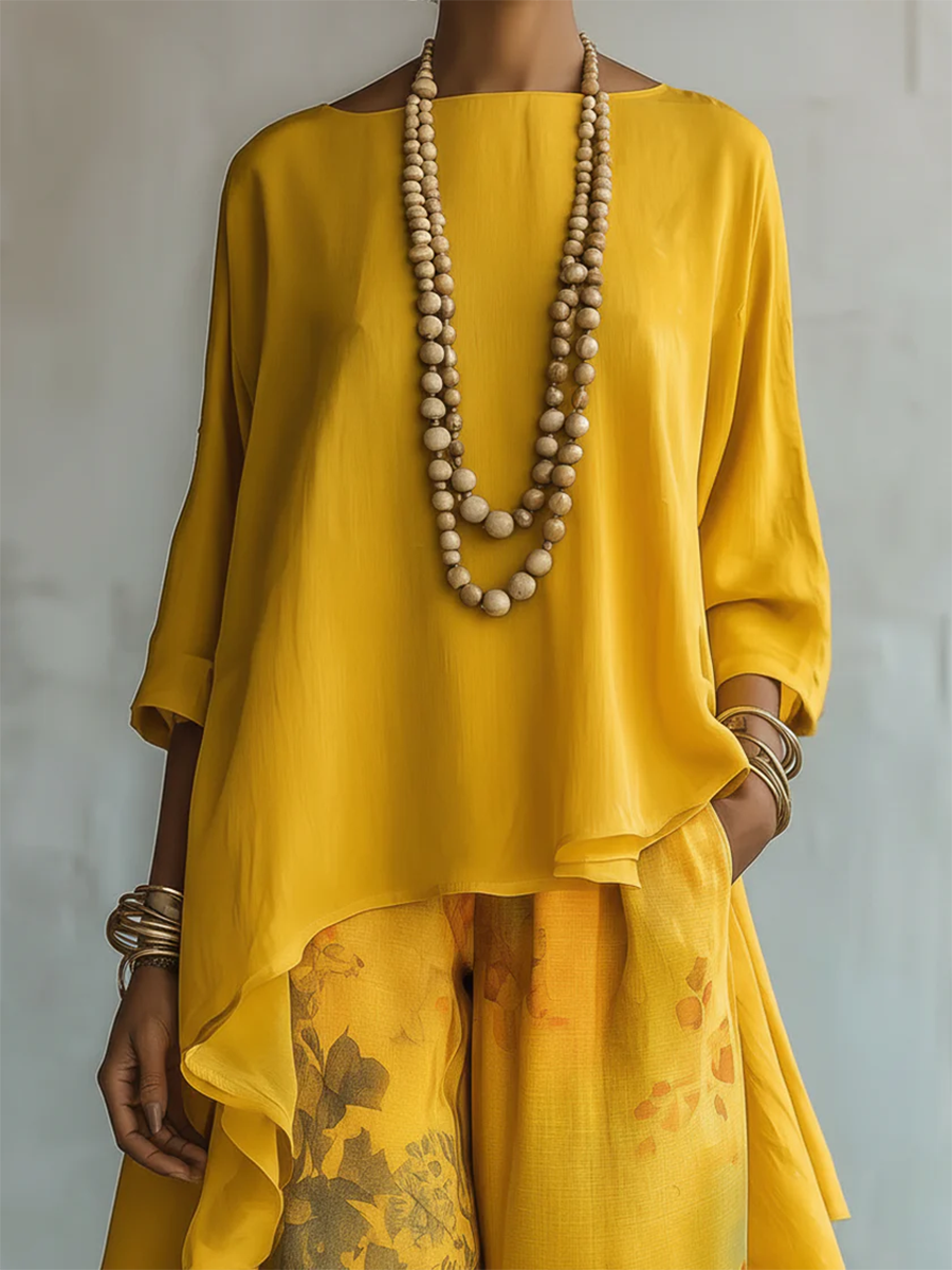 The Elegant Artistic Floral Print Two-Piece Set