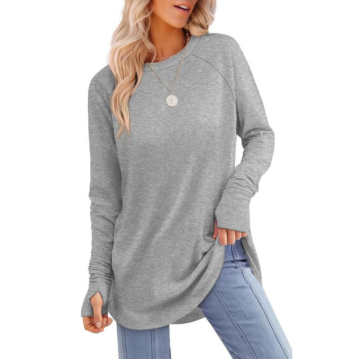 MIRA™ - Blusa de manga larga para mujer con abertura para el pulgar y dobladillo curvo