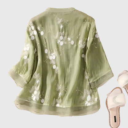Nellie™ | Elegant top med broderede blomster