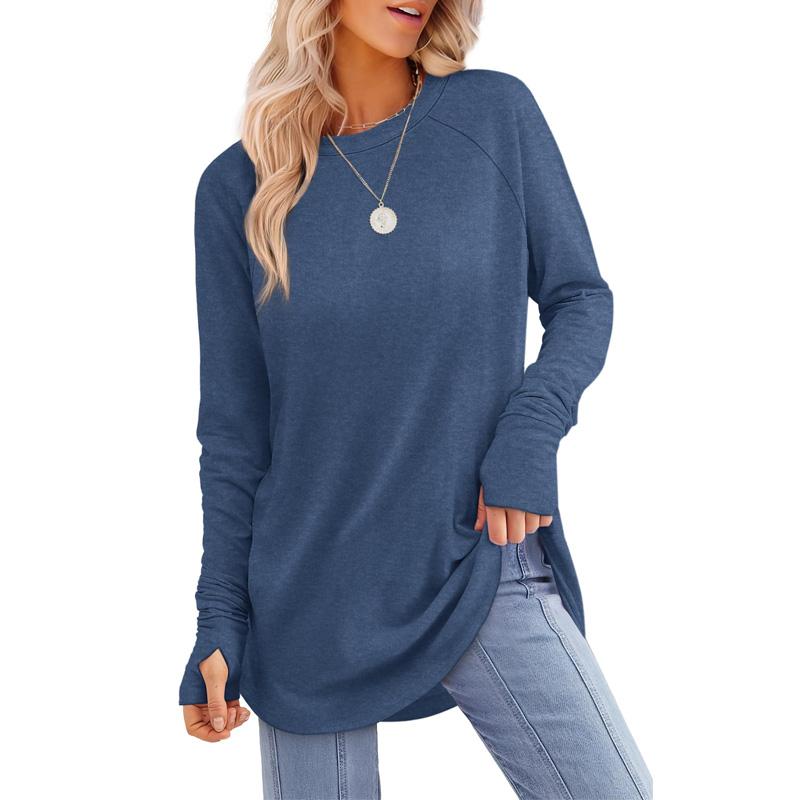 MIRA™ - Blusa de manga larga para mujer con abertura para el pulgar y dobladillo curvo