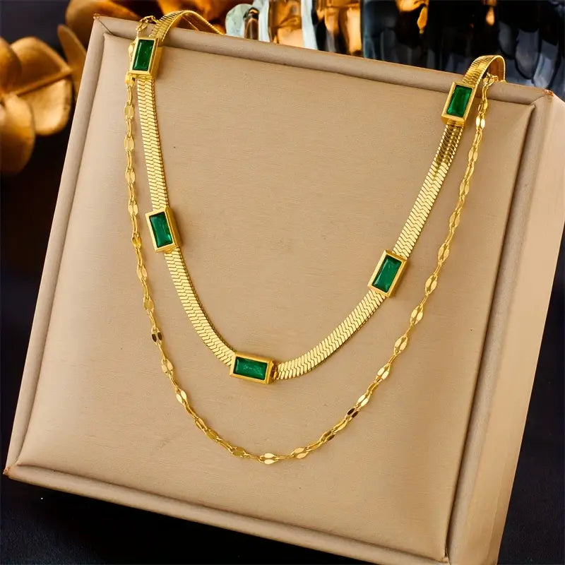 Collar retro de doble capa Sorella Gem | Dorado